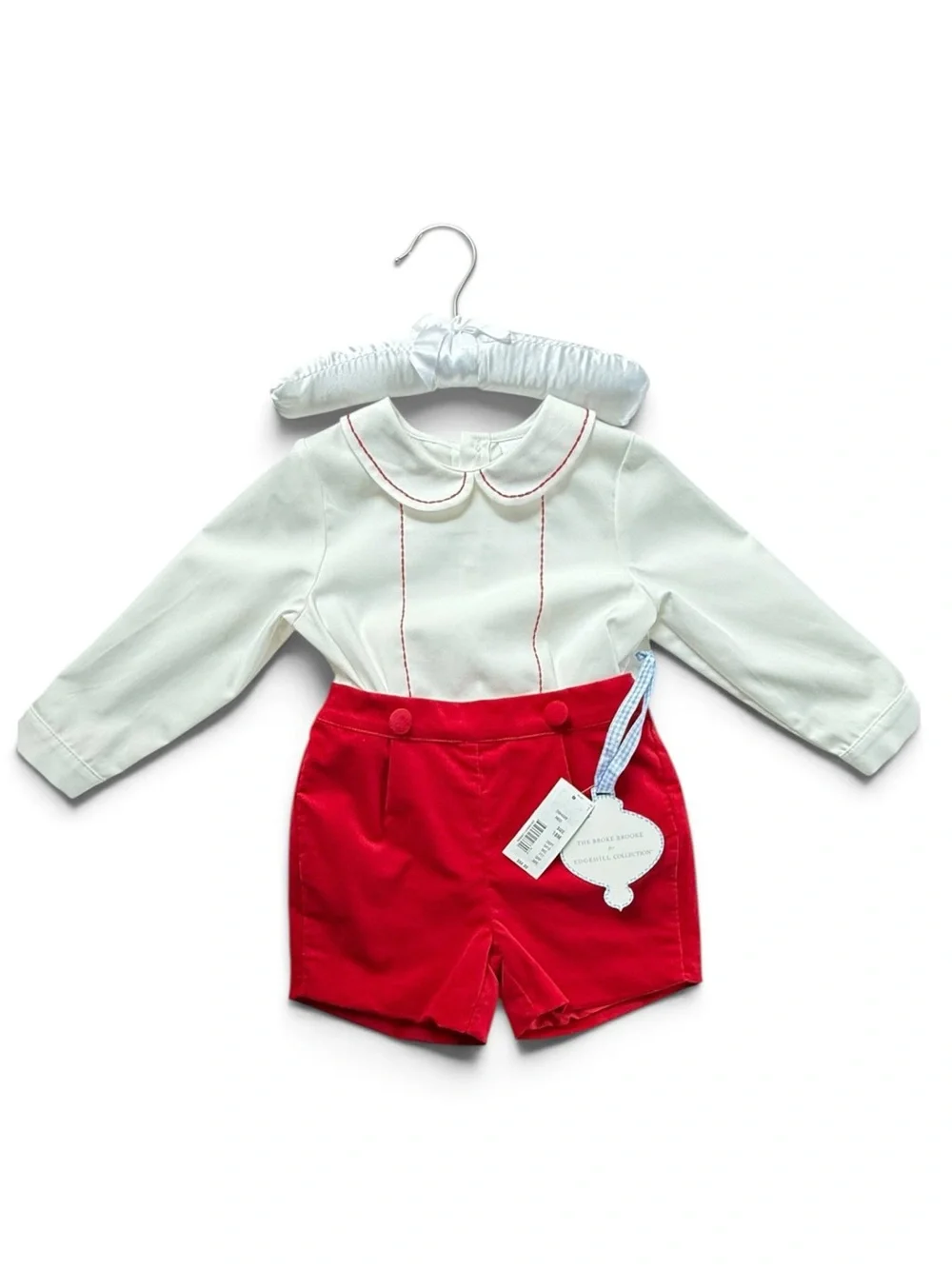 Edgehill Collection Shirt Shorts Set Kids Red White Velvet Size 18M NWT
